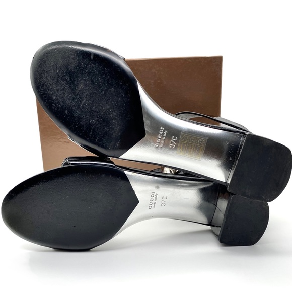 LIKE NEW Gucci Sand Pelle S Cuoio Vitello Vernice Soft Nero Sandals, 37 / 7 - Picture 11 of 16